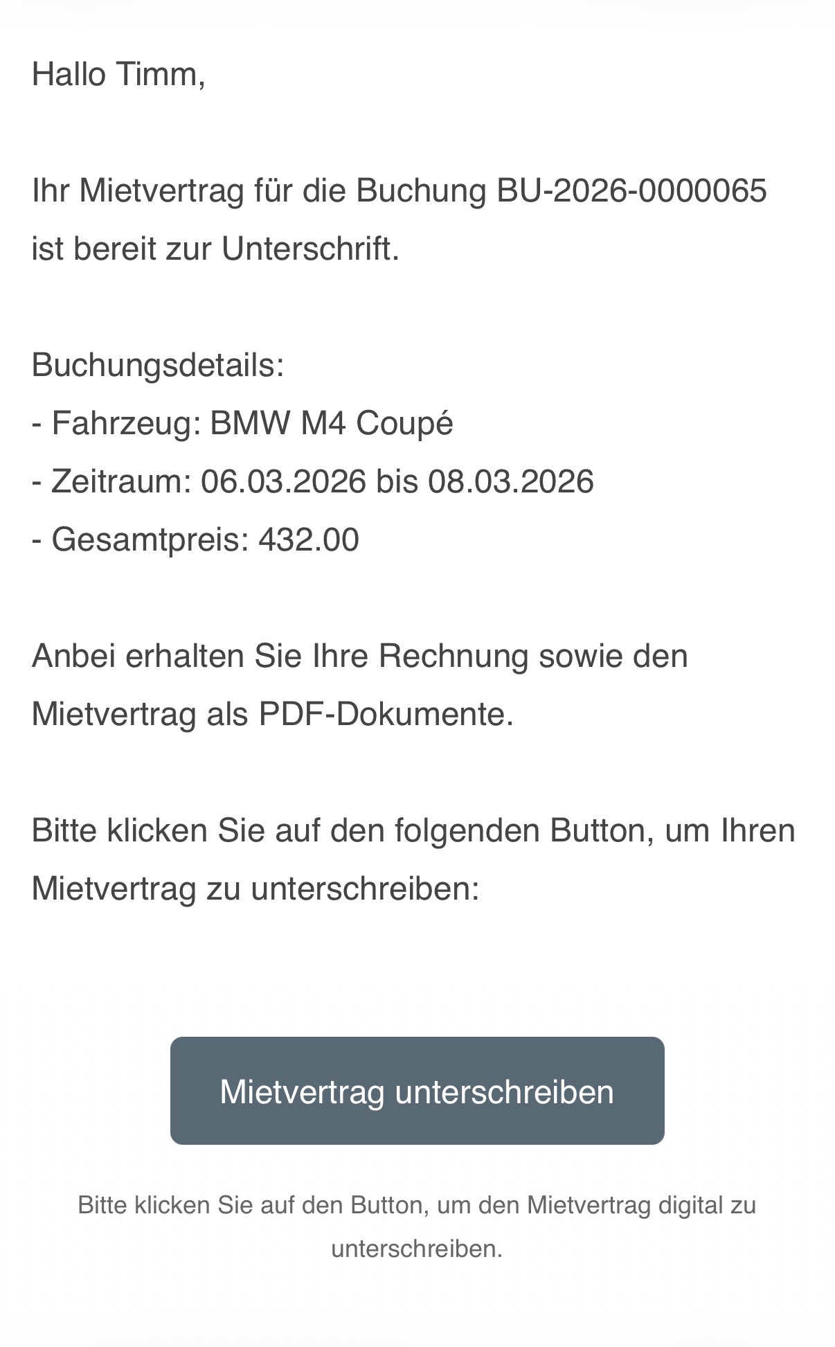 Mietvertrag zur digitalen Unterschrift direkt per E-Mail