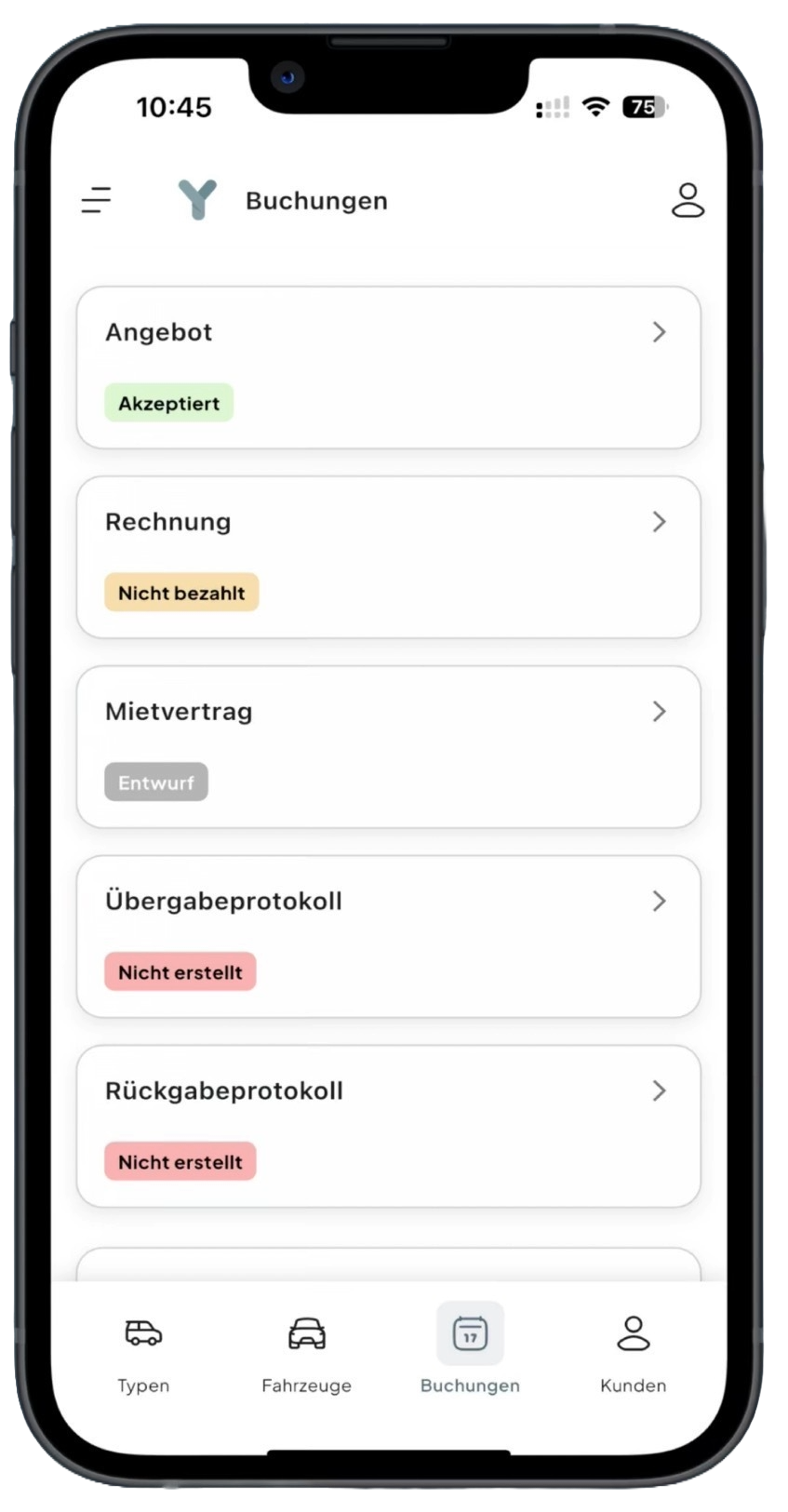 Smartphone App Ansicht einer digitalen Unterschrift